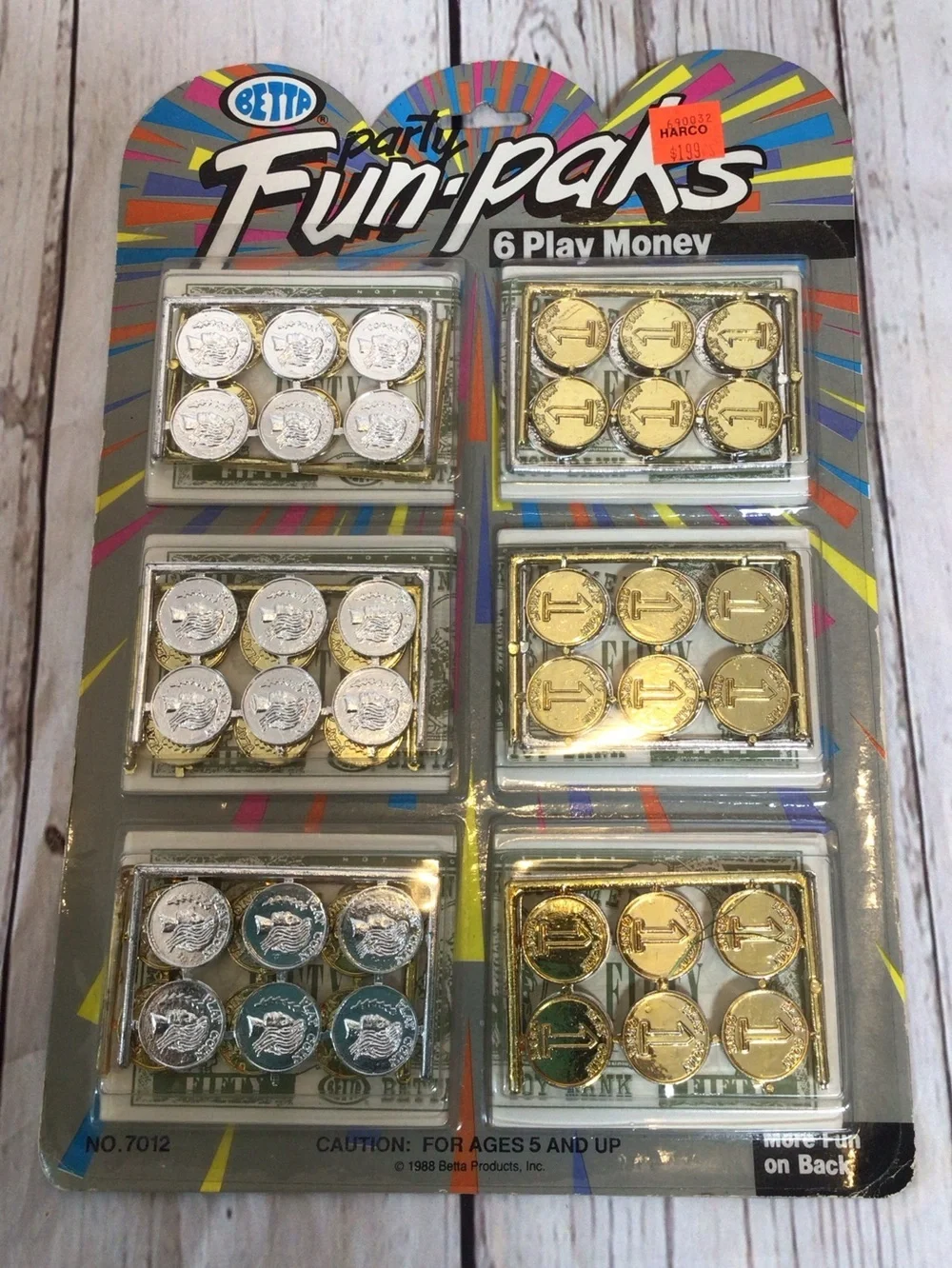 Vintage 1988 Betta Party Fun-Paks Play Money Coins Currency Sealed NOS Toy.